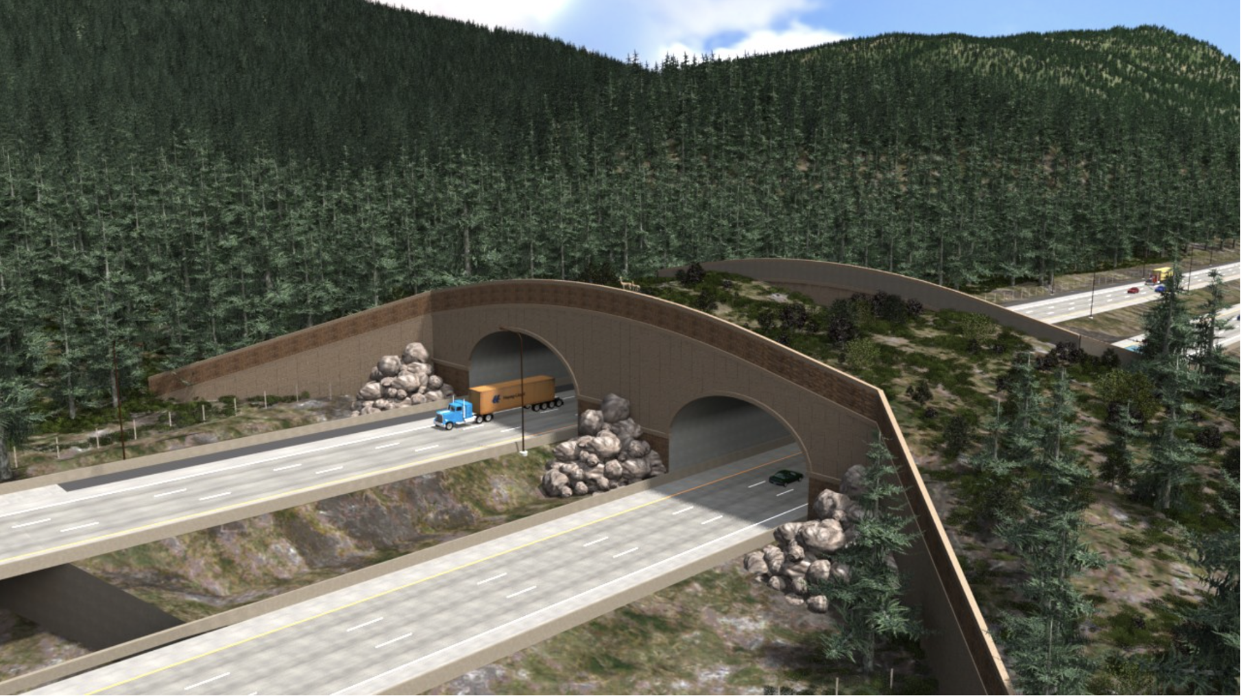 graphic rendering of wildlife corridor over highway I-90 in Washington